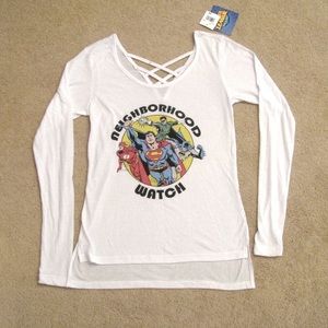 SUPER HEROES Long Sleeve Graphic Tee NEW Womens Size Small White